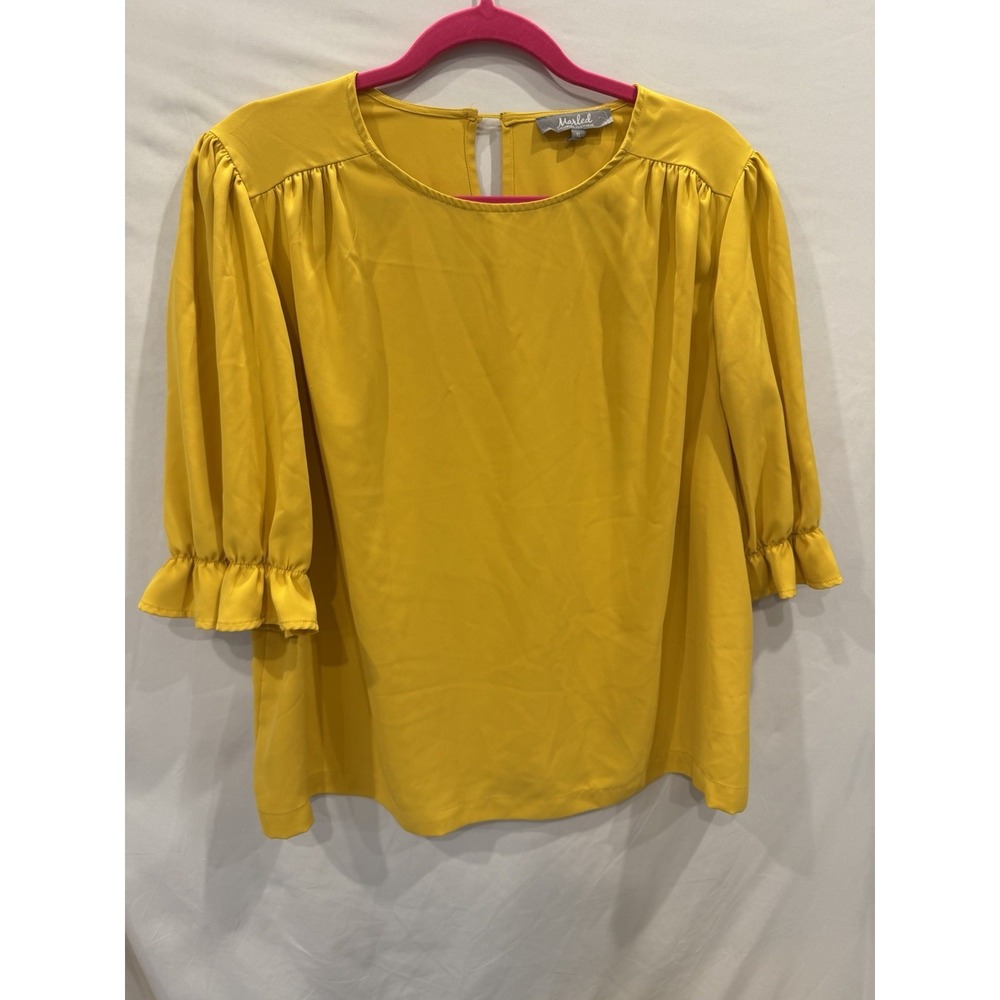 Marled Reunited ClothingYellow Blouse Top XL Ruffled Elbow Sleeves Keyhole